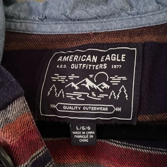 American Eagle Shirt Men's WesternLong Sleeve Pullover Hoodie Shirt Striped Sz L - Picture 6 of 10